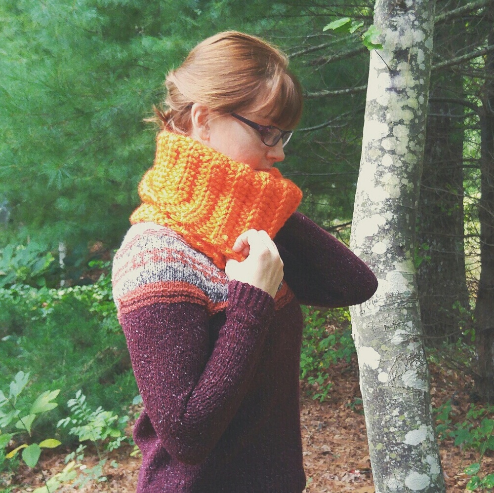 Handmade Crochet Cowl Neck Warmer Blaze Orange